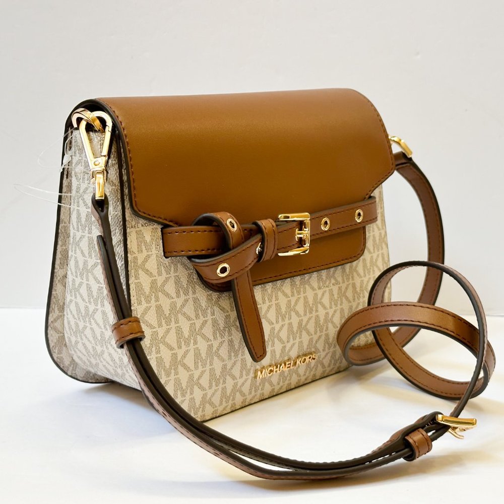 Michael Kors Emilia Small Saddle Crossbody Shoulder Bag MK Vanilla Brown - Picture 6 of 9